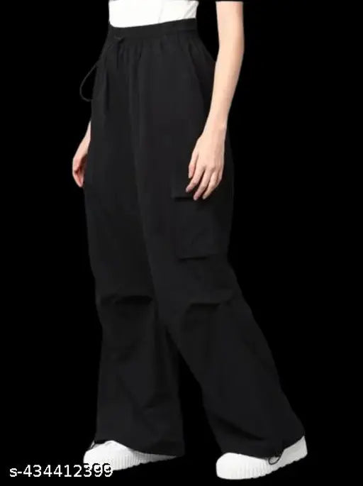 Black women's jogger pants, black belt loops, high waist, casual wear