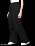 Black women's jogger pants, black belt loops, high waist, casual wear
