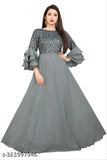 Georgette, three-quarter sleeve, solid Abhisarika Voguish gown - Indian fashion on mannequin