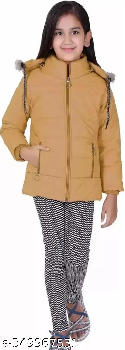 Zip-up girls' yellow raincoat with a hood