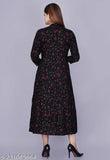 Black and white patterned floor-length dress