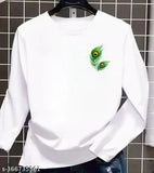 Striped long-sleeve full polyester men's t-shirt, white color, size options available