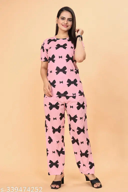 Premium quality women's printed top-shorts pyjama set, polycotton fabric with three-quarter sleeves, night suit pattern