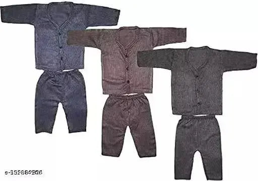 Soft striped wool thermal T-shirt & pyjama pants set for baby boys & girls (infant/toddler), cozy winter wear