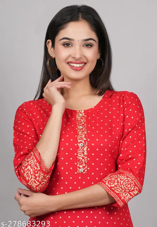 Women's rayon straight kurta and sharara set with gold print