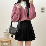 Cotton high-waisted plaid mini skirt for girls/women, solid net pattern, A-line skater style tennis uniform