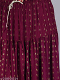Purple solid skirt with printed pattern, long length