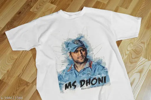 Ms Dhoni printed polycotton blend men's t-shirt - round neck, half sleeves, regular fit, ultra soft, comfortable, lightweight