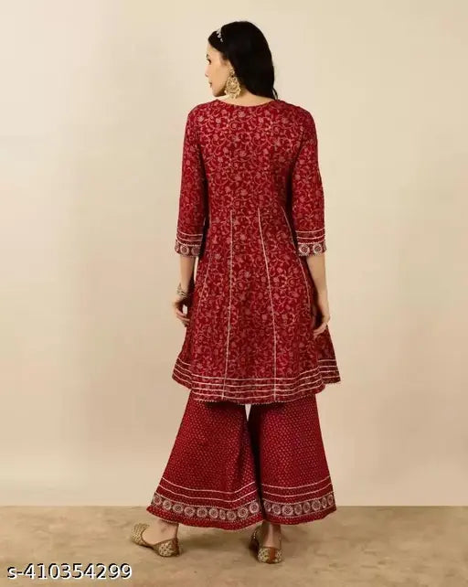 Floral Yoke Design Pure Cotton Kurta with Sharara Set, Multiple Colors Beadwork and Stone Embellishments