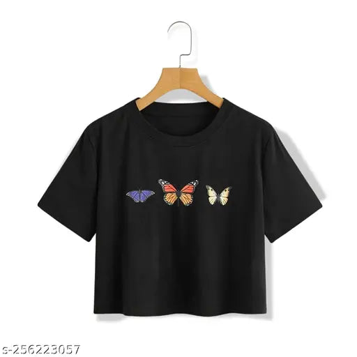 Trendy printed cotton crop top & tunic, women's latest design with short sleeves, skin-friendly Biowash fabric for parties and casual wear