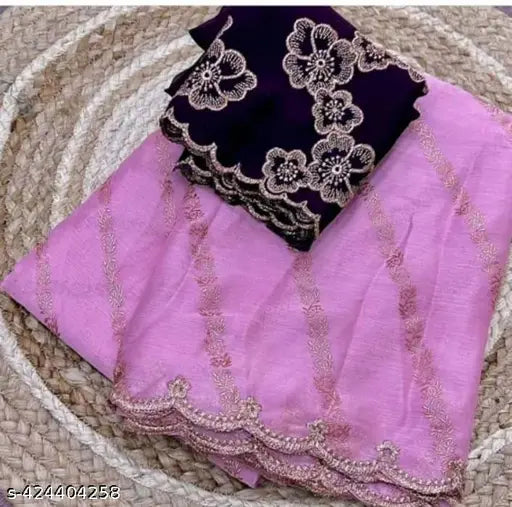 Fashionable designer silk chiffon saree with zari woven pattern and separate art silk blouse, free size, foil print Lehriya style from India