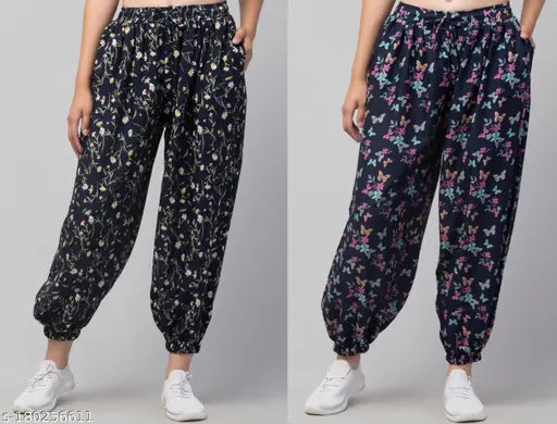 Printed net free-size harem pants (30in waist, 37in length), Indian origin
