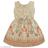 Silver rayon knee-length dress for girls (rna003org), spruce print and sleeveless design for 2-3 years