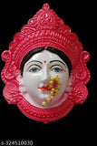 Red poly resin Hindu Goddess idol, Mahalakshmi face for pooja room or entrance wall, embodiment of wealth and prosperity