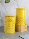 Kitchen storage container set, yellow with black polka dots