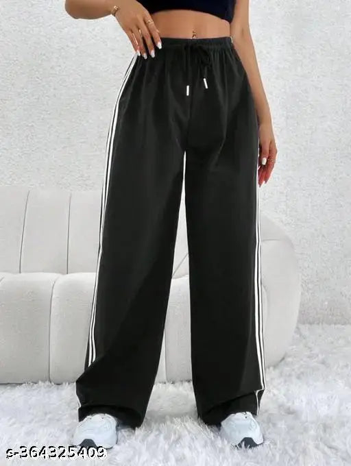 Black pants with white stripes, solid joggers women's trendy fashion