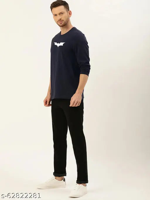 Navy blue London Crew graphic tee with Batman and Superman print on 100% cotton, long sleeves