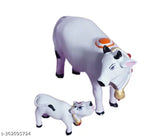 Resin Kamdhenu Cow with Calf (12cm), Indian artisan-crafted religious showpiece for home decor