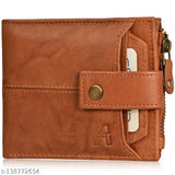 Antique tan genuine leather RFID wallet, 12 card slots, compact design for men's everyday use