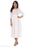 White dress, sleeveless with V-neckline and round neck details, mid-calf length