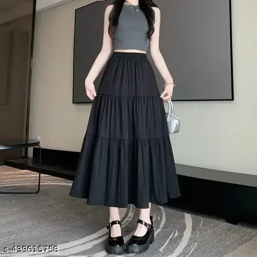 Black ruffled skirt, women's fashionable clothing