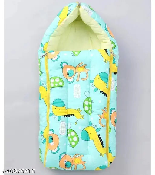 Green cotton sleeping bag for newborn babies aged 9 months, long sleeves, solid pattern design