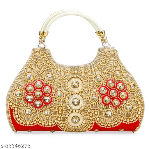 Golden embroidery decorative purse with multiple embellishments