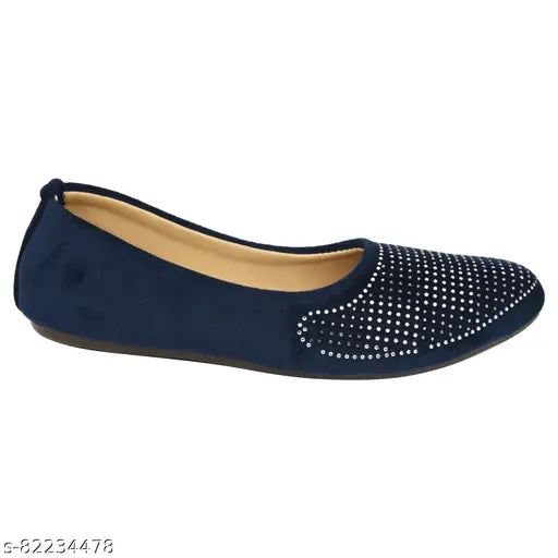 Synthetic blue ballerina flats with embossed suede, slip-on style for women's belly - India size 128