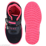 Pink mesh kids' running shoe with a velcro strap and a single integrated LED light
