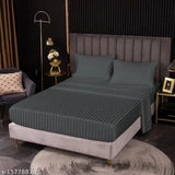 Solid grey, premium cotton elastic fitted bedsheet with 2 king size pillow covers, ideal for adult summer use