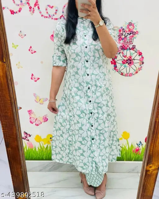 Rayon long kurta with palazzo, printed net, three-quarter sleeves - rayon clothing for women, India origin