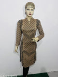 Woolen brown long kurta with flower pattern