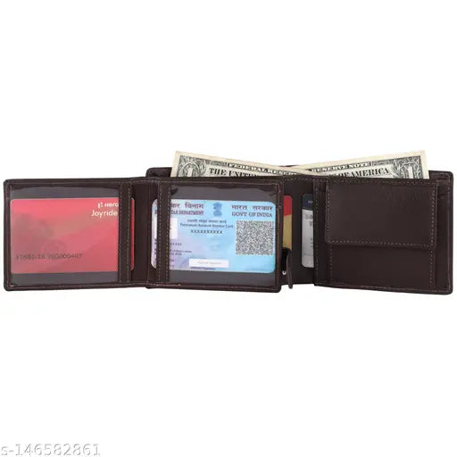 Genuine leather trendy mens wallet, textured pattern, 2 compartments, RFID secure, free size (9cm x 11cm)