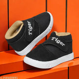 Latest velvet kids' sneakers, black with gold text