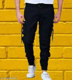 Black cotton cargo jeans for men by Flaying Men RI3HS, size 28/30/32/34 - durable workwear on the go