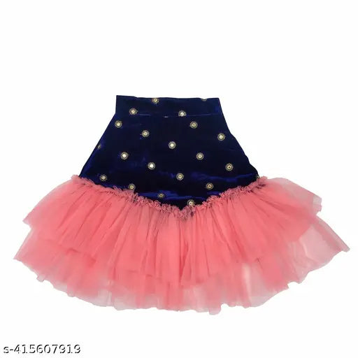 Orange striped lehenga-choli set with dupatta for girls, made from Dupion Silk and Super Net, part of the Queenpin Enterprise Festive Collection, Indian craftsmanship" (103 characters)