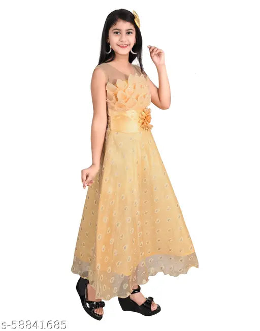 Sniffy Partywear sleeveless net gown for girls, printed with leading brand SNIFFY. Indian girl's party wear on display
