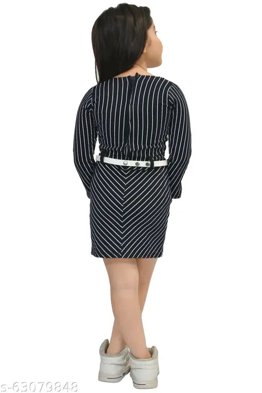 Black and white striped bodycon dress girls' full sleeves