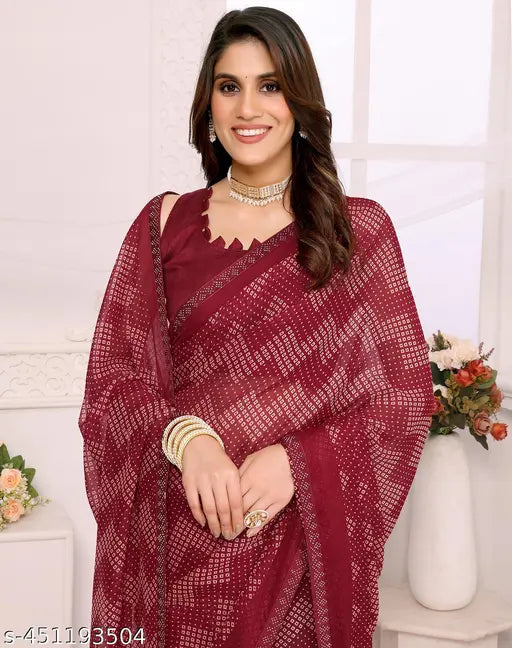 Georgette Hot Fix Lace saree with unstitched blouse material, Indian handcrafted elegance for festive occasions