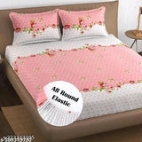 White elastic double bedsheet, fitted for perfect fit with 2 pillow covers