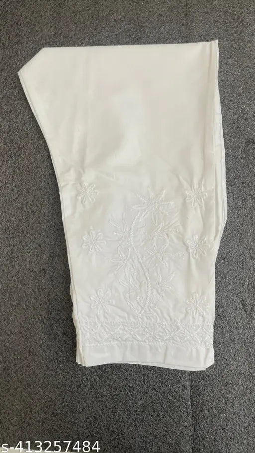Embroidered cotton computer pants, chikankari net pattern, fully elasticated waist, comfortable for women