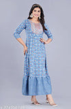 Rayon checkered Anarkali kurti set, suitable for daily wear, three-quarter sleeves, M, L, XL, XXL sizes available