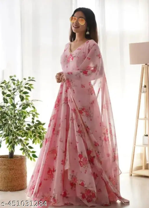 Georgette printed net long-sleeve women's dress, fancy designer, various sizes available