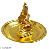Gold Annapurna MATA Goddess of Food idol, metal figurine in home and kitchen setting, traditional Indian deity statuette, 0.5 ft height, 0.5 ft width, 0.5 ft depth