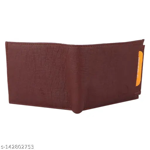 Brown faux leather men's wallet, textured design, 2 compartments, free size (6cm x 5cm), perfect for daily use
