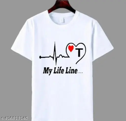 Mens trendy half-life line sleeves polycotton T-shirts, white color, A-Z typography print