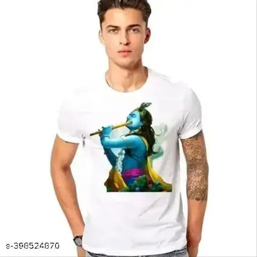 Classic printed polyester T-shirt, short sleeves, vibrant design, made in India