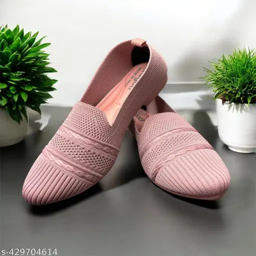 Women's pink knit loafer shoes, casual style, comfortable fit
