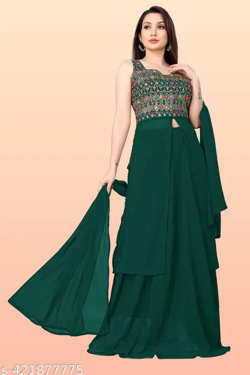 Green and blue embroidered designer kurta sets with matching dupattas