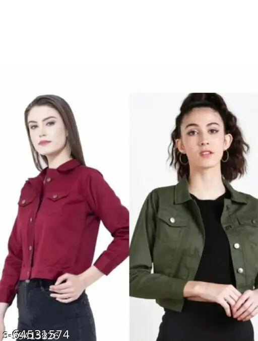 Cotton blend three-quarter sleeve Urbane Sensational women's jackets and waistcoat, solid pattern in red and green for size S-XL